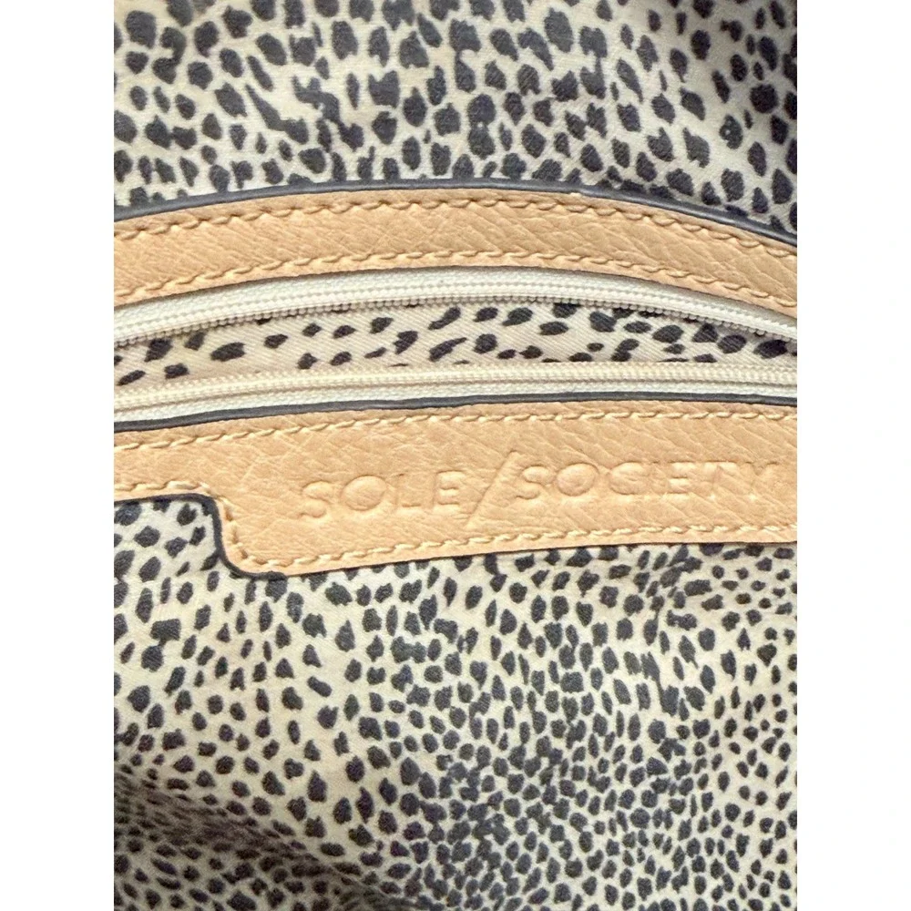 Sole Society Tan Vegan Leather Satchel Boho Whipstitch Woven Strap Crossbody Bag